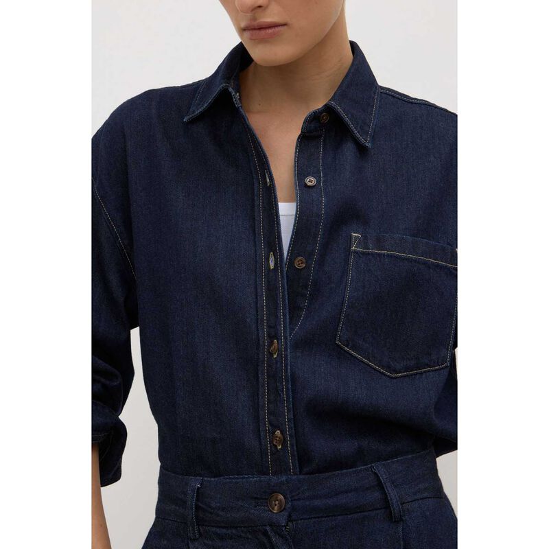 Assembly Label Kiera Recycled Denim Long Sleeve Shirt Deep Indigo image number 2